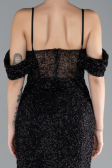 Abendkleid Lang Perlenbesetzt Schwarz ABU4394