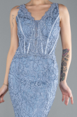 Abendkleid im Meerjungfrau-Stil Lang Guipure Spitze Indigo ABU4493