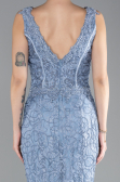 Abendkleid im Meerjungfrau-Stil Lang Guipure Spitze Indigo ABU4493