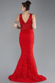 Abendkleid im Meerjungfrau-Stil Lang Guipure Spitze Rot ABU4493