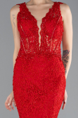 Abendkleid im Meerjungfrau-Stil Lang Guipure Spitze Rot ABU4493
