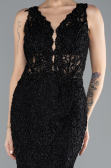 Abendkleid im Meerjungfrau-Stil Lang Guipure Spitze Schwarz ABU4493