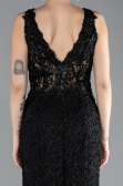 Abendkleid im Meerjungfrau-Stil Lang Guipure Spitze Schwarz ABU4493