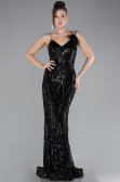 Abendkleid im Meerjungfrau-Stil Lang Schwarz ABU4494