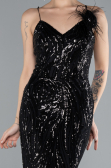 Abendkleid im Meerjungfrau-Stil Lang Schwarz ABU4494