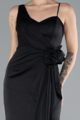 Abendkleid Lang Satin Schwarz ABU4498