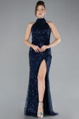 Abendkleid Lang Schuppig Marineblau ABU4376