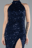 Abendkleid Lang Schuppig Marineblau ABU4376