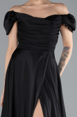 Abschlusskleid Lang Satin Schwarz ABU4508