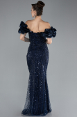 Abendkleid im Meerjungfrau-Stil Lang Marineblau ABU4509