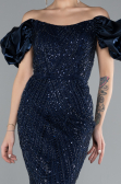 Abendkleid im Meerjungfrau-Stil Lang Marineblau ABU4509