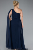 Kleider in Großen Größen Lang Chiffon Marineblau ABU4407