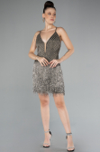 Designer Abendkleid Mini Steinbesetzt Anthrazit ABK2200