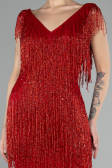 Designer Abendkleid Mini Steinbesetzt Rot ABK2199