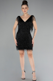 Designer Abendkleid Mini Steinbesetzt Schwarz ABK2199