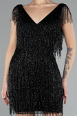 Designer Abendkleid Mini Steinbesetzt Schwarz ABK2199