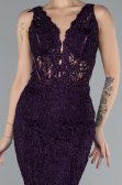 Abendkleid im Meerjungfrau-Stil Lang Guipure Spitze Violett dunkel ABU4493
