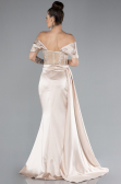 Beige Abendkleid Satin Lang ABU4424