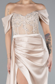 Beige Abendkleid Satin Lang ABU4424