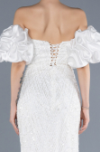 Abendkleid Lang Perlenbesetzt Weiß ABU4616