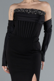 Abendkleid im Meerjungfrau-Stil Lang Schwarz ABU4637