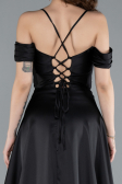 Abschlusskleid Lang Satin Schwarz ABU4703