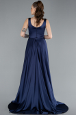 Abendkleid Lang Satin Marineblau ABU4715