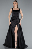 Abendkleid Lang Satin Schwarz ABU4715