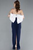 Abendkleid Lang Marineblau-Weiß ABU4716