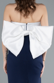 Abendkleid Lang Marineblau-Weiß ABU4716