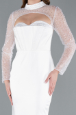 Abendkleid Lang Satin Weiß ABU4765