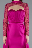 Abendkleid Lang Satin Fuchsie ABU4765