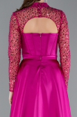 Abendkleid Lang Satin Fuchsie ABU4765