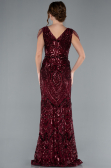 Abendkleid im Meerjungfrau-Stil Lang Schuppig Weinrot ABU3842