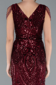 Abendkleid im Meerjungfrau-Stil Lang Schuppig Weinrot ABU3842