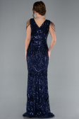 Abendkleid im Meerjungfrau-Stil Lang Schuppig Marineblau ABU3842
