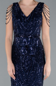 Abendkleid im Meerjungfrau-Stil Lang Schuppig Marineblau ABU3842