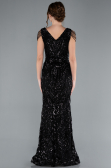Abendkleid im Meerjungfrau-Stil Lang Schuppig Schwarz ABU3842