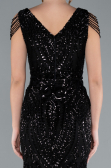 Abendkleid im Meerjungfrau-Stil Lang Schuppig Schwarz ABU3842