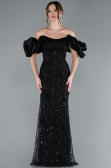 Schwarz Abendkleid İm Meerjungfrau-Stil Lang ABU4509