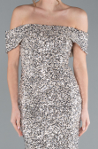 Abendkleid im Meerjungfrau-Stil Lang Schuppig Beige ABU4778