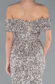 Abendkleid im Meerjungfrau-Stil Lang Schuppig Beige ABU4778