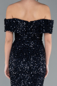 Abendkleid im Meerjungfrau-Stil Lang Schuppig Marineblau ABU4778