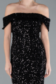 Abendkleid im Meerjungfrau-Stil Lang Schuppig Schwarz ABU4778