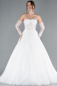 Hochzeitskleider Lang Spitze Weiß ABG038