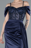 Abendkleid Lang Satin Marineblau ABU4801