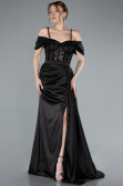 Abendkleid Lang Satin Schwarz ABU4801