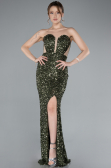 Abendkleid im Meerjungfrau-Stil Lang Schuppig Khaki ABU4790