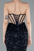 Abendkleid im Meerjungfrau-Stil Lang Schuppig Marineblau ABU4790