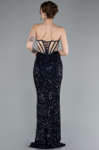 Abendkleid im Meerjungfrau-Stil Lang Schuppig Marineblau ABU4790